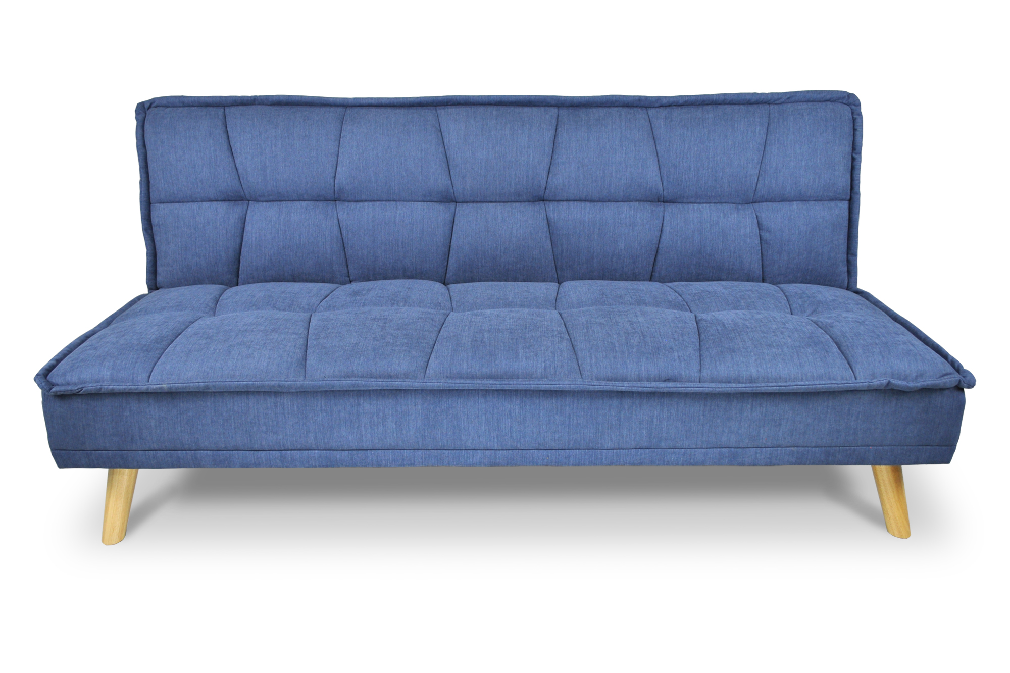 Divano letto clic clac in tessuto vellutato blu, divano 3 posti