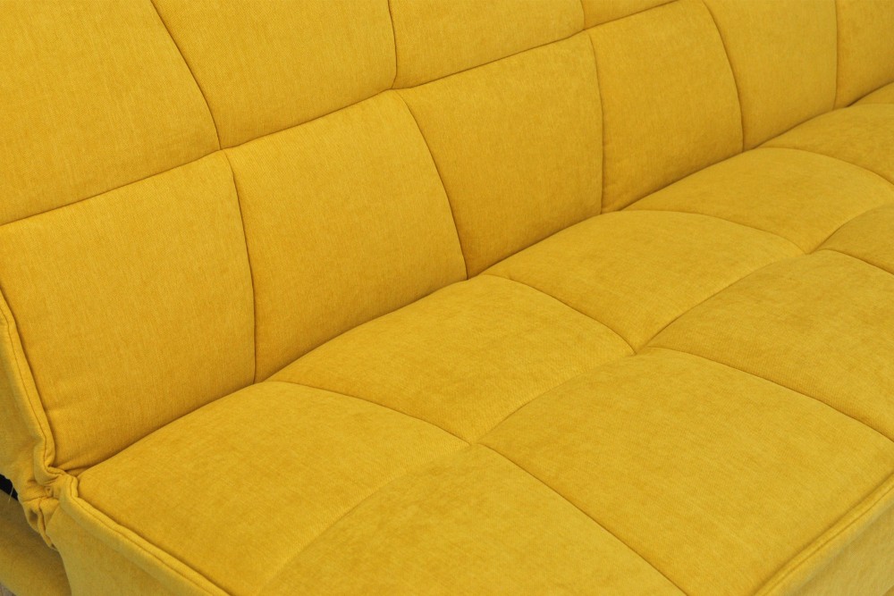Divano letto clic clac in tessuto vellutato giallo, divano 3 posti mod. Bart Arredo
