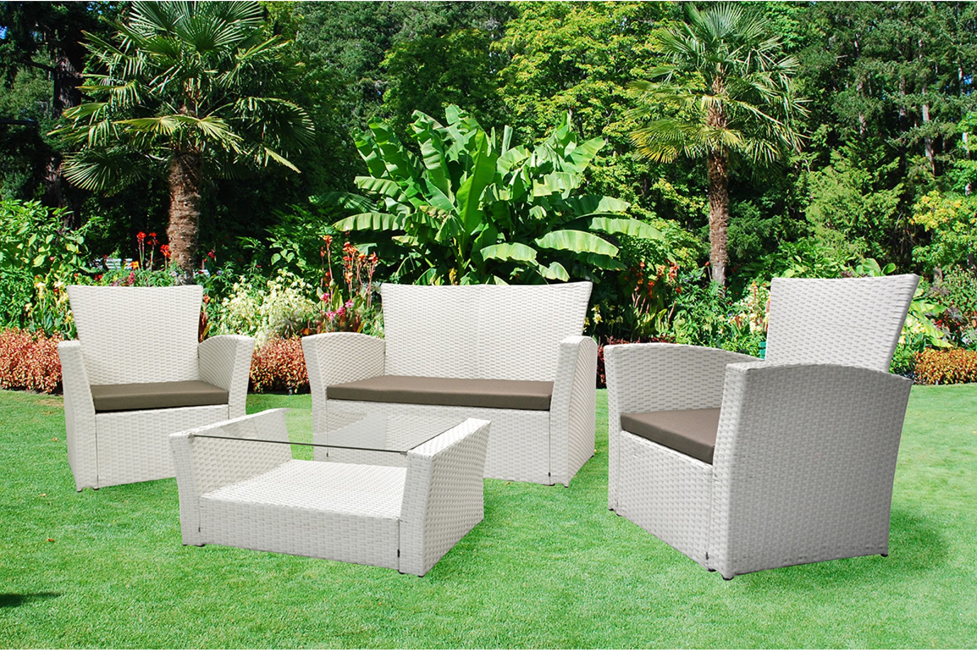 Salotto da giardino in rattan, set di divani da esterno in polyrattan  bianco – Samira Italia