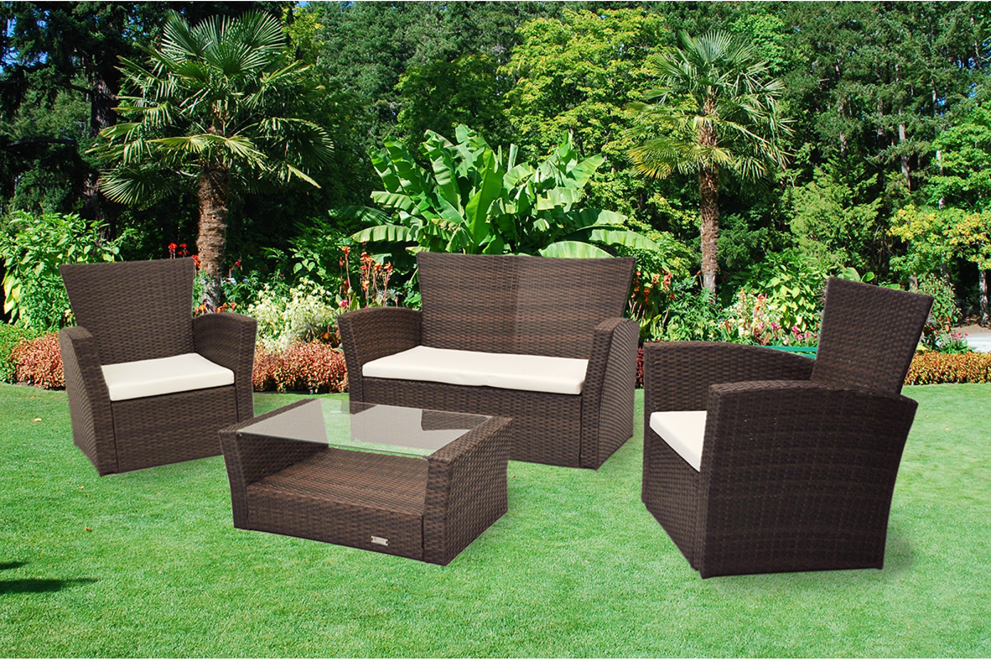 Salotto da giardino in rattan, set di divani da esterno in polyrattan  marrone – Samira Italia
