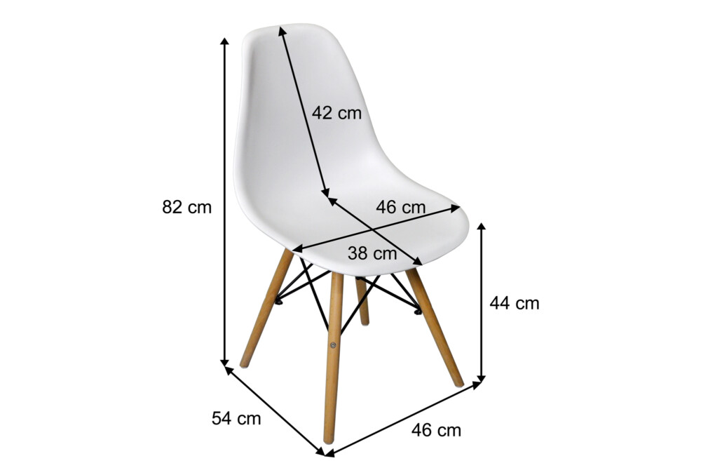 Sedia in plastica bianca con gamba, piede in legno, ispirata a Eames Torre Eiffel Arredo