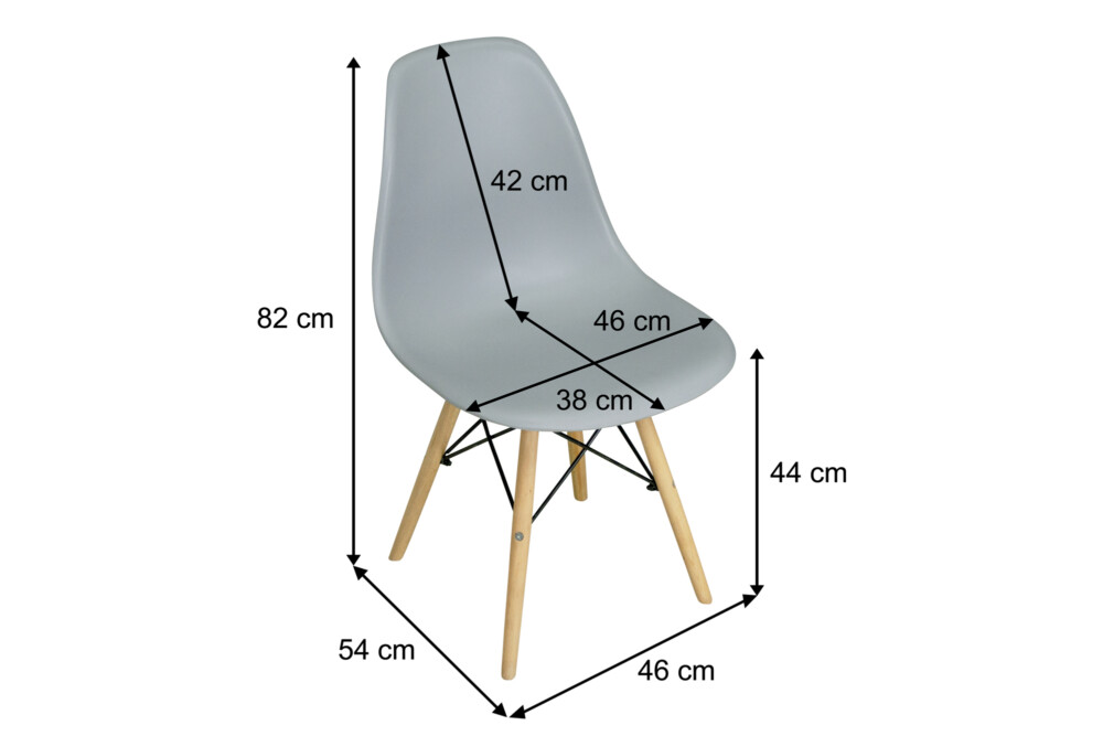 Sedia in plastica grigia con gamba, piede in legno, ispirata a Eames Torre Eiffel Arredo