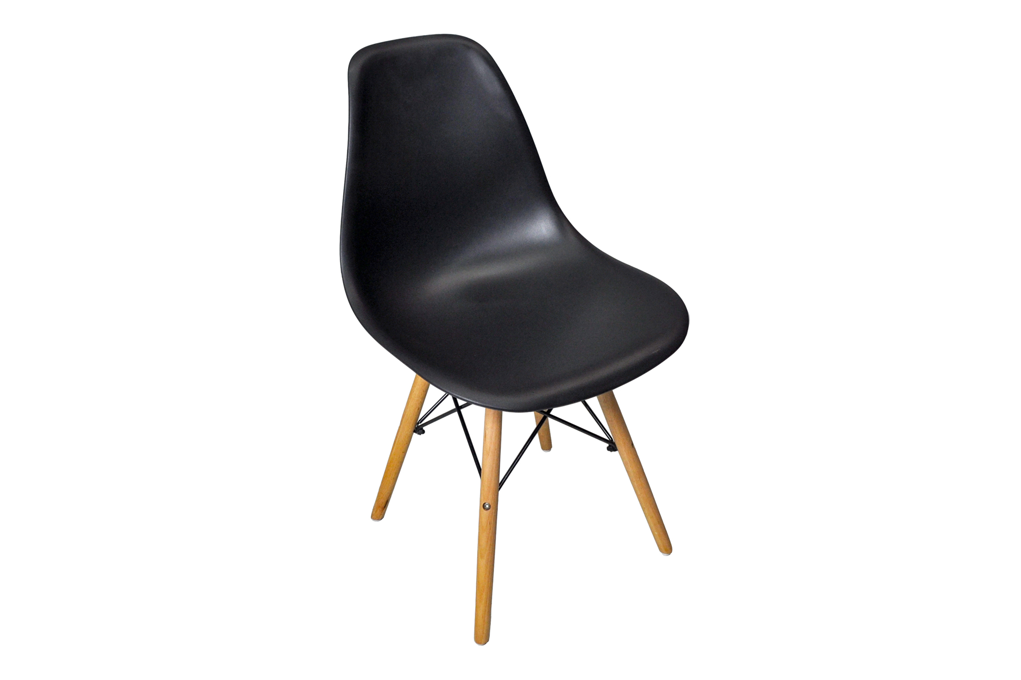 Sedia in plastica nera con gamba, piede in legno, ispirata a Eames Torre  Eiffel – Samira Italia
