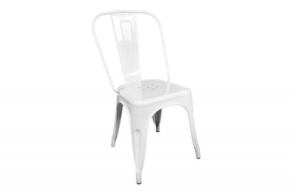 Sedia industriale in metallo bianco, sedia impilabile mod. Maggie Arredo