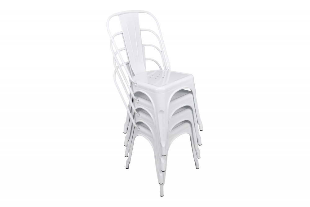 Sedia industriale in metallo bianco, sedia impilabile mod. Maggie Arredo