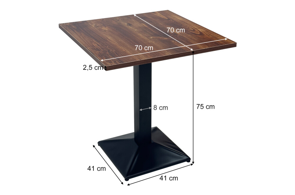 Tavolo quadrato 70×70 stile industriale con top in legno scuro mod. Clint Tavoli e Tavolini