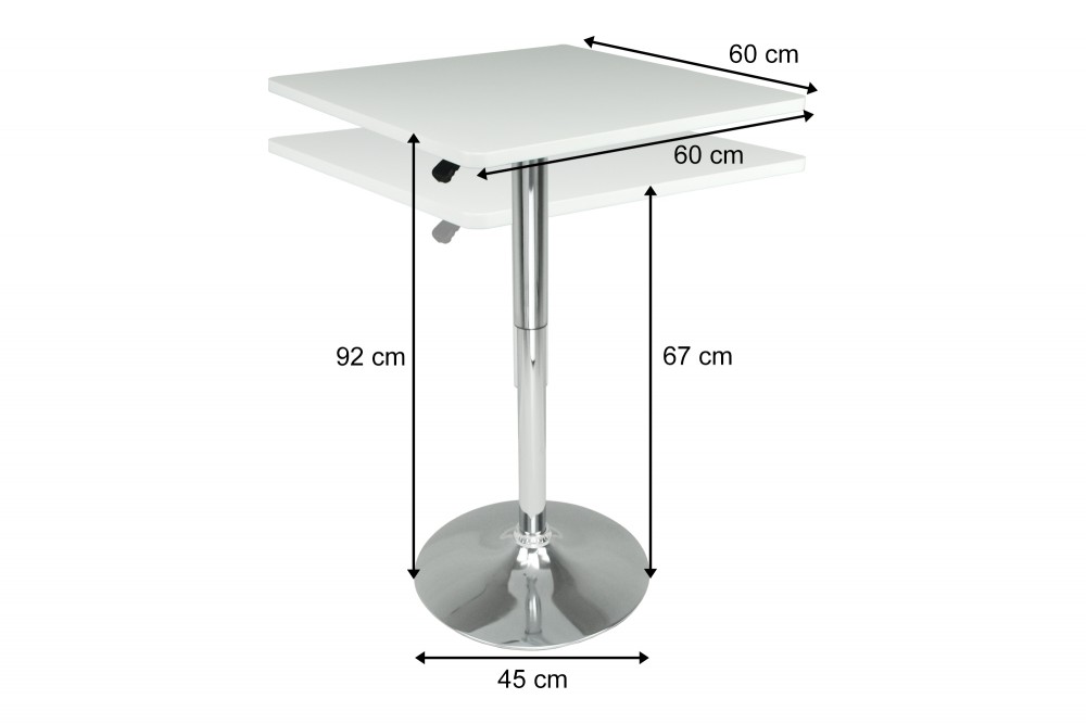 Tavolo regolabile in altezza quadrato 60×60 bianco, tavolo alto da bar Romeo Arredo