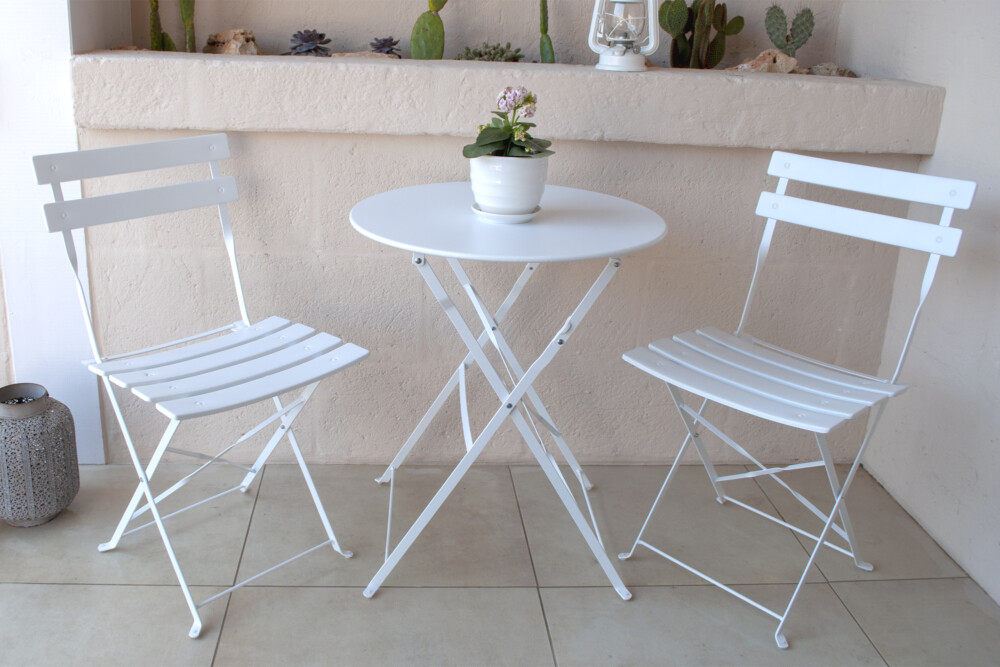 Set tavolo e sedie da giardino pieghevoli, set tavolo e sedie da esterno bianco mod. Positano Giardino