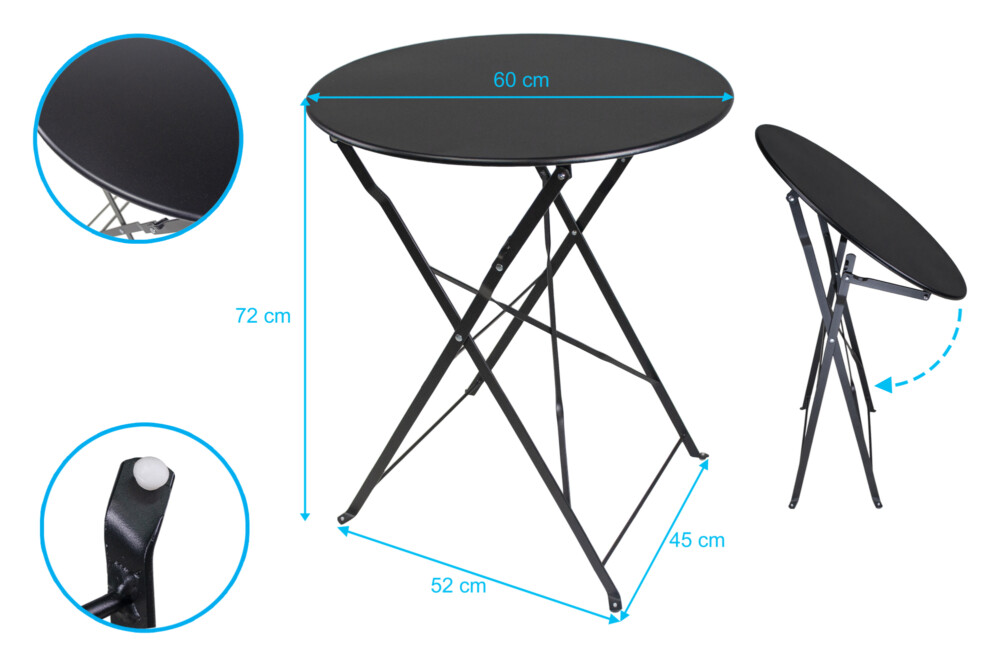 Set tavolo e sedie da giardino pieghevoli, set tavolo e sedie da esterno nero mod. Positano Giardino