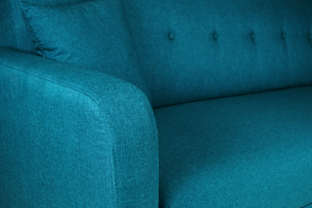 Divano letto clic clac in tessuto blu petrolio, divano 3 posti mod. Henry Arredo