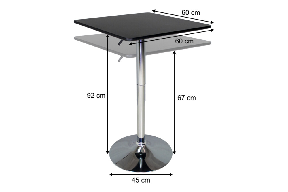 Tavolo regolabile in altezza quadrato 60×60 nero, tavolo alto da bar Romeo Arredo