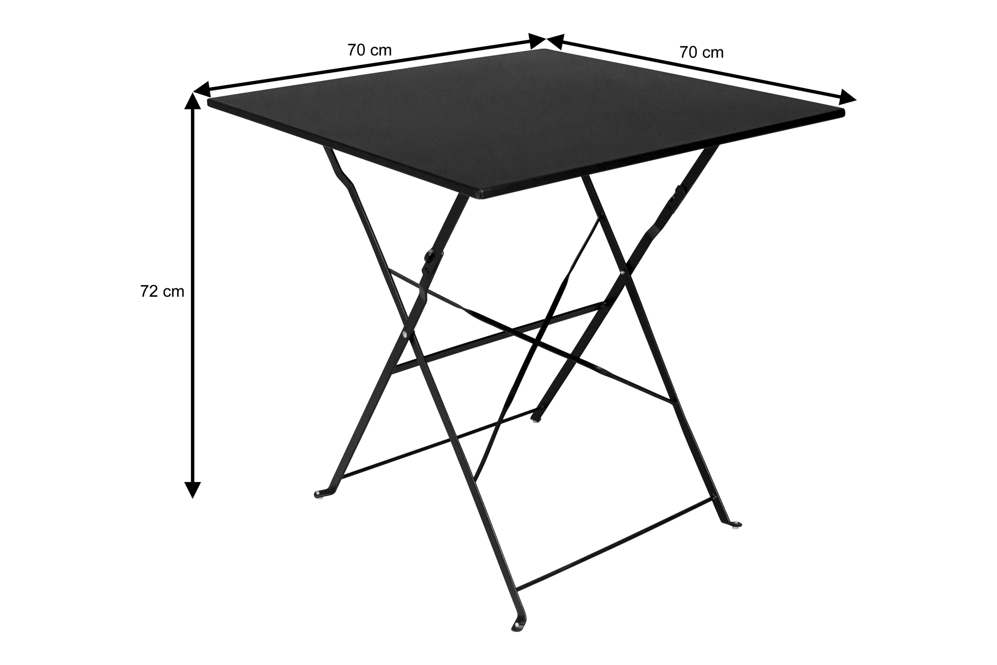 Tavolo pieghevole in metallo nero, tavolo richiudibile 70x70 mod