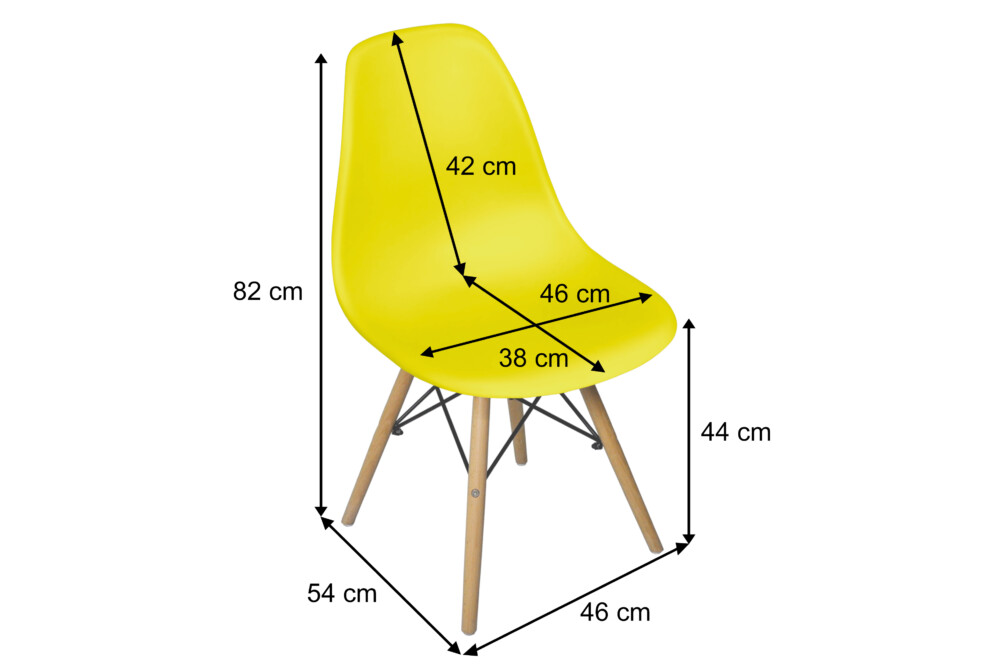 Sedia in plastica gialla con gamba, piede in legno Noemi