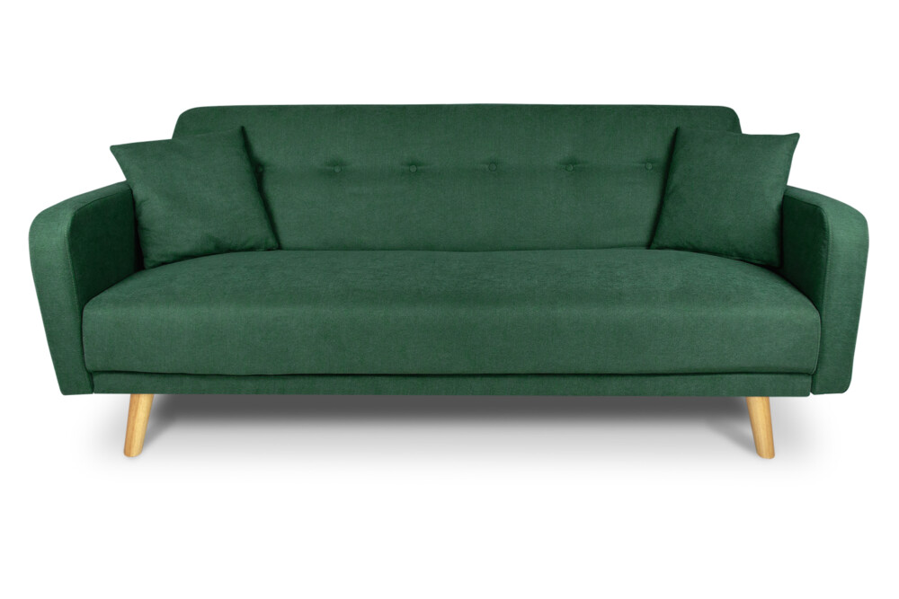 Divano letto clic clac in tessuto vellutato verde abete, divano 3 posti mod. Henry Arredo